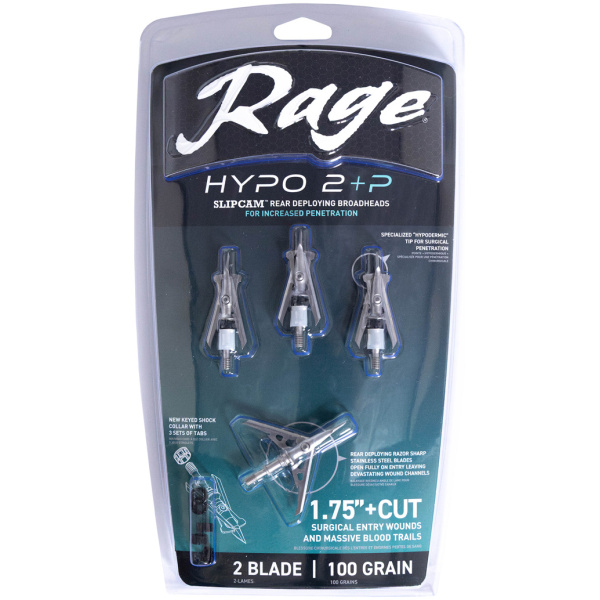 Rage Hypo 2 +P Two-Blade Mechanical Broadhead - 100 Grain