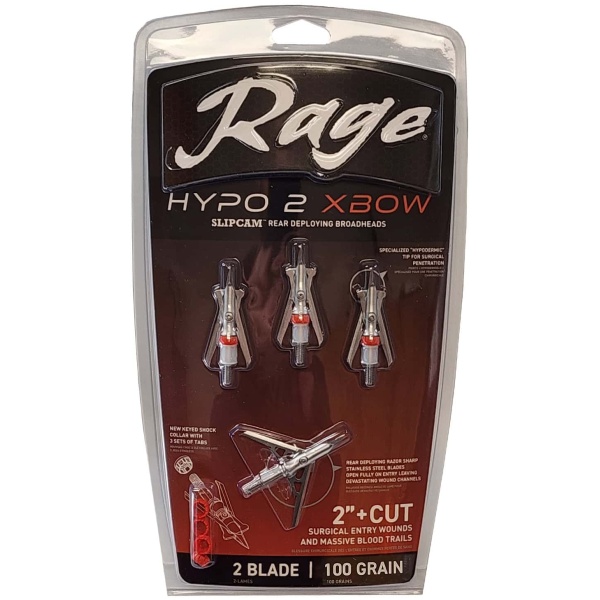 Rage Hypo 2 Two-Blade Mechanical Crossbow Broadheads - 100 Grain